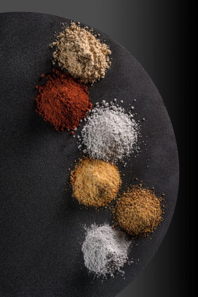 Six different piles of particulate